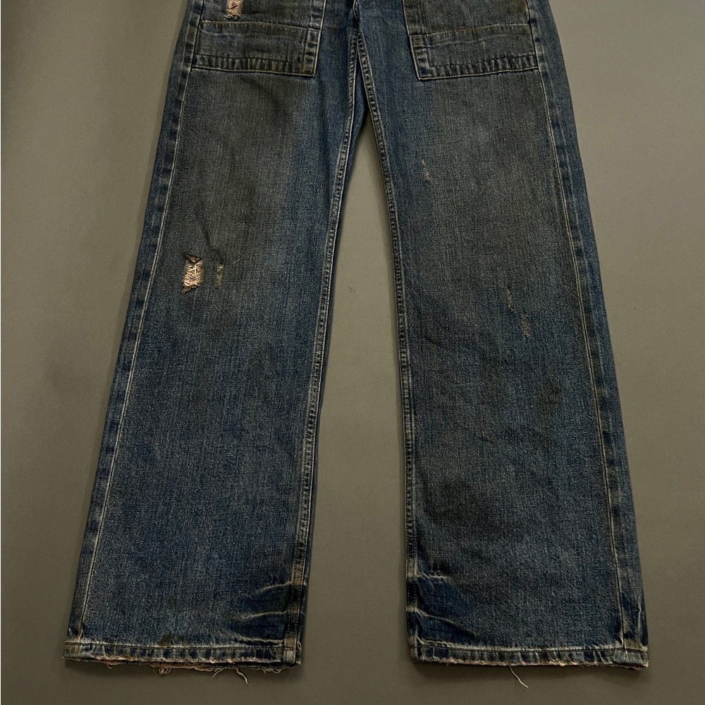 Waxed Oiled Rick Owens SLAB Denim Mud Distressed Washed Pocket Flare Cargo Jeans - Picture 11 of 16